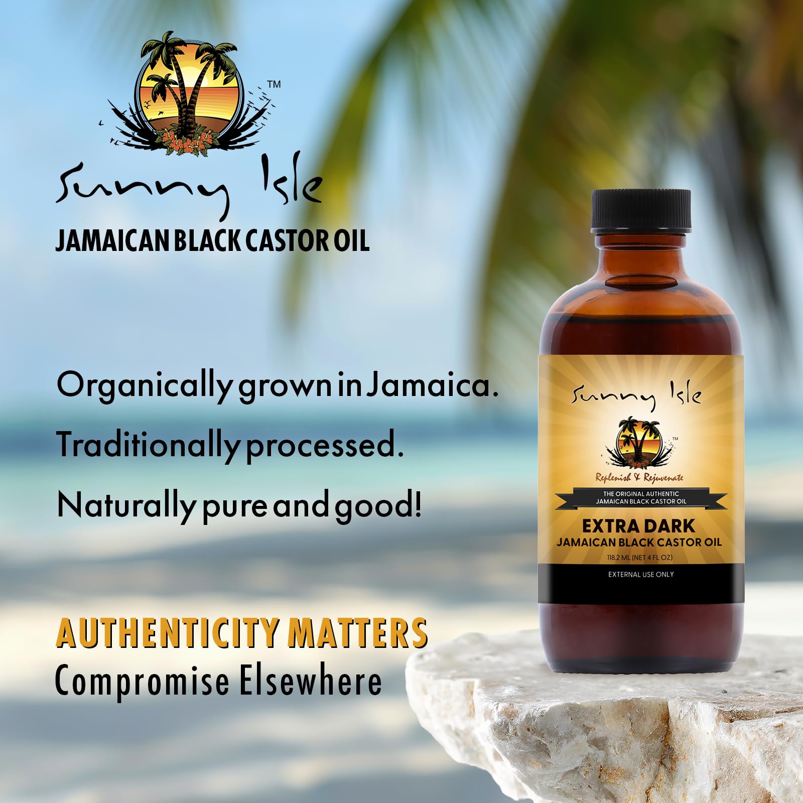 Authenticité et origine jamaïcaine de Sunny Isle huile de ricin noire.