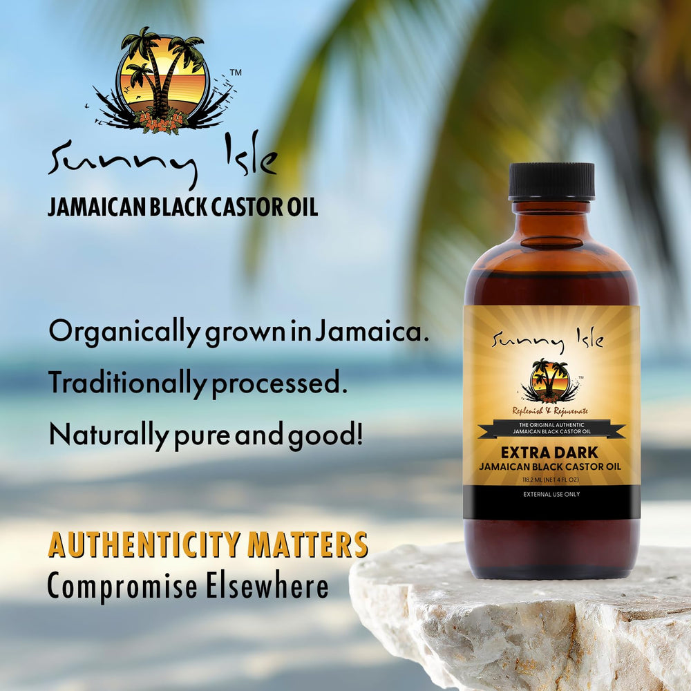 Authenticité et origine jamaïcaine de Sunny Isle huile de ricin noire.