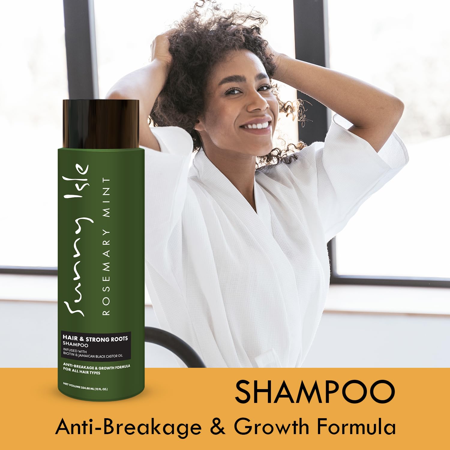 Sunny Isle shampoing romarin menthe : design lumineux met en évidence l'odeur menthe fraîche.