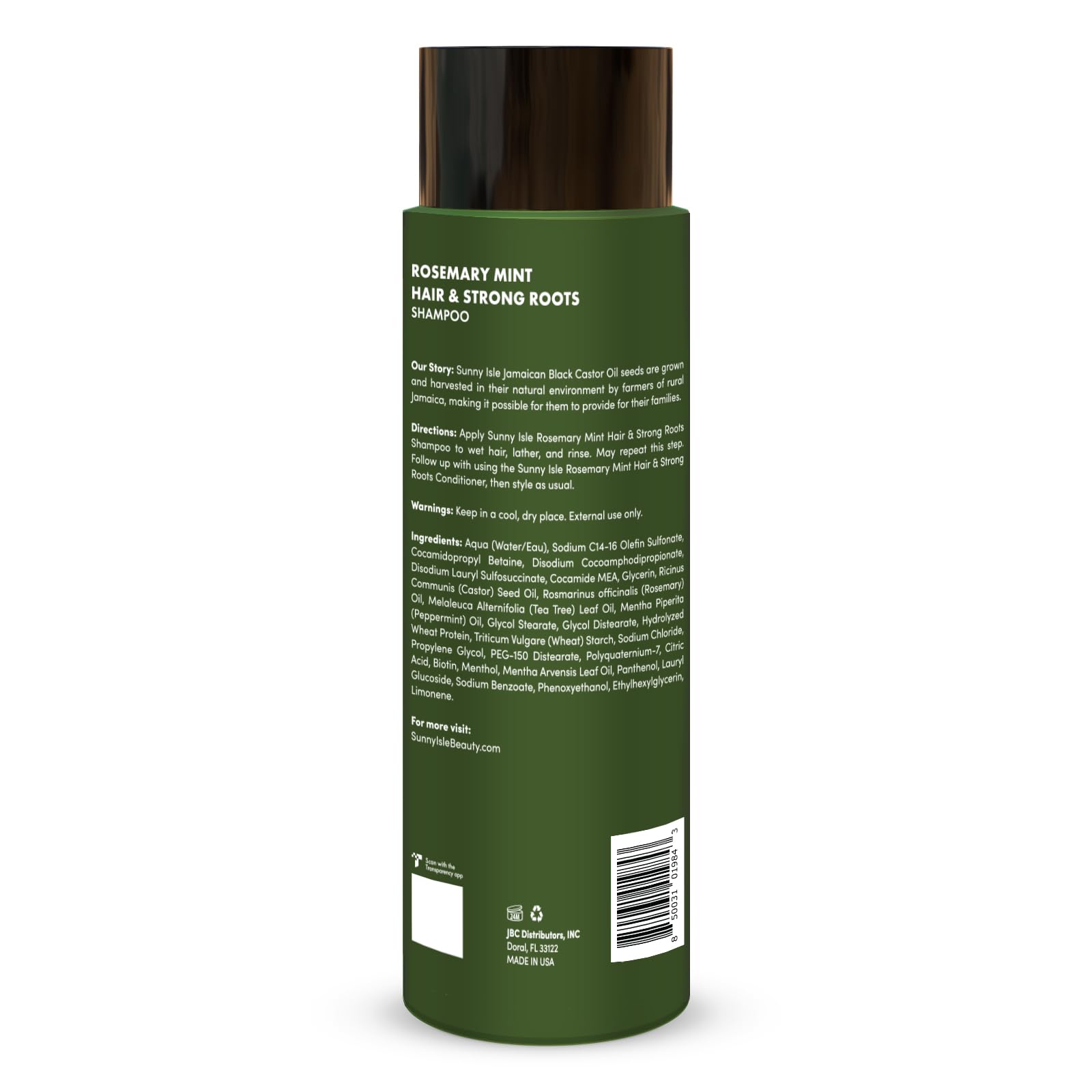 Sunny Isle shampoing romarin menthe : flacon montre une texture crémeuse prête à masser.