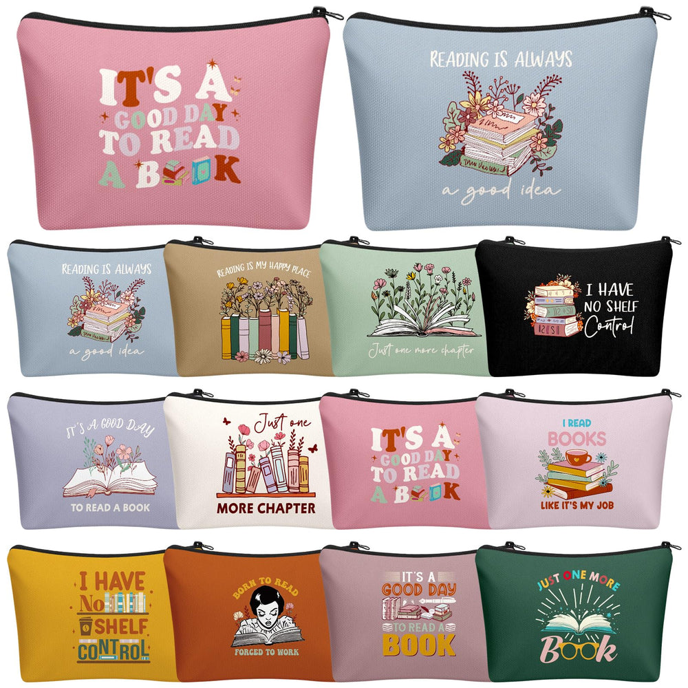 Sunnymove sac maquillage livre avec citation de lecture, idéal pour club de lecture.