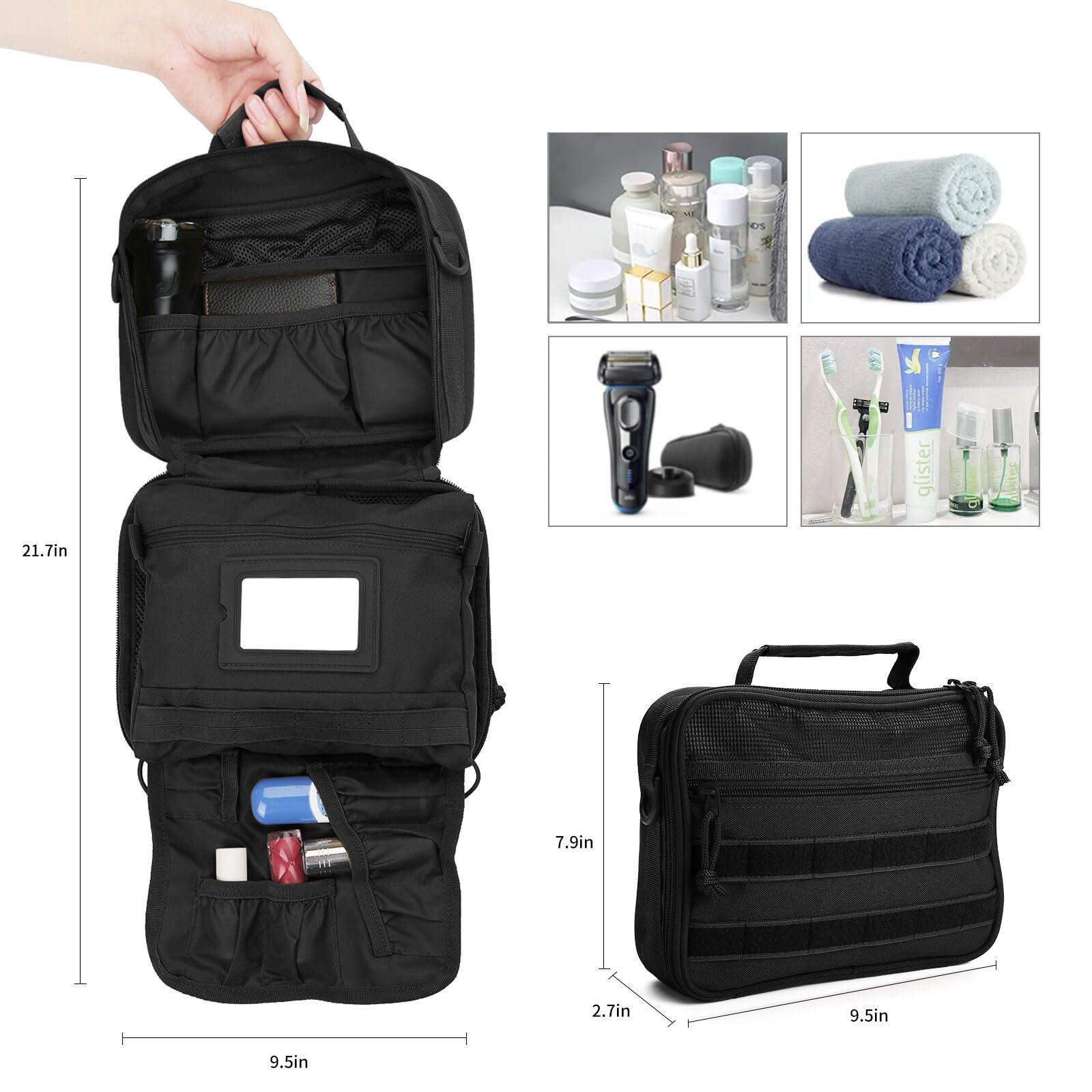 SUNRISING kit rasage en toile résistante avec fermeture éclair durable pour voyage.