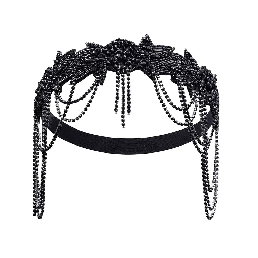 Sunshinesmile Bride serre-tête flapper noir avec cristaux, idéal pour une soirée années folles