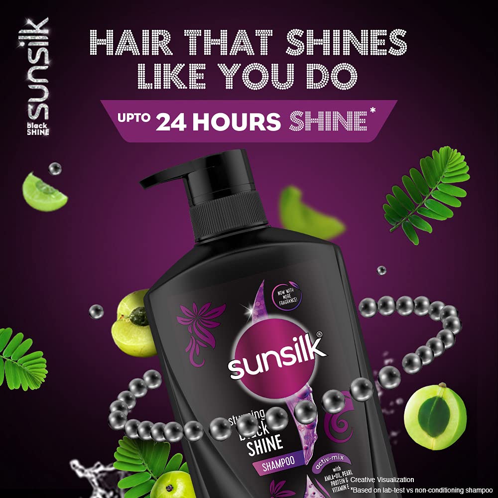 Sunsilk Stunning Black Shine Shampoo — routine rapide et efficace pour cheveux soignés.