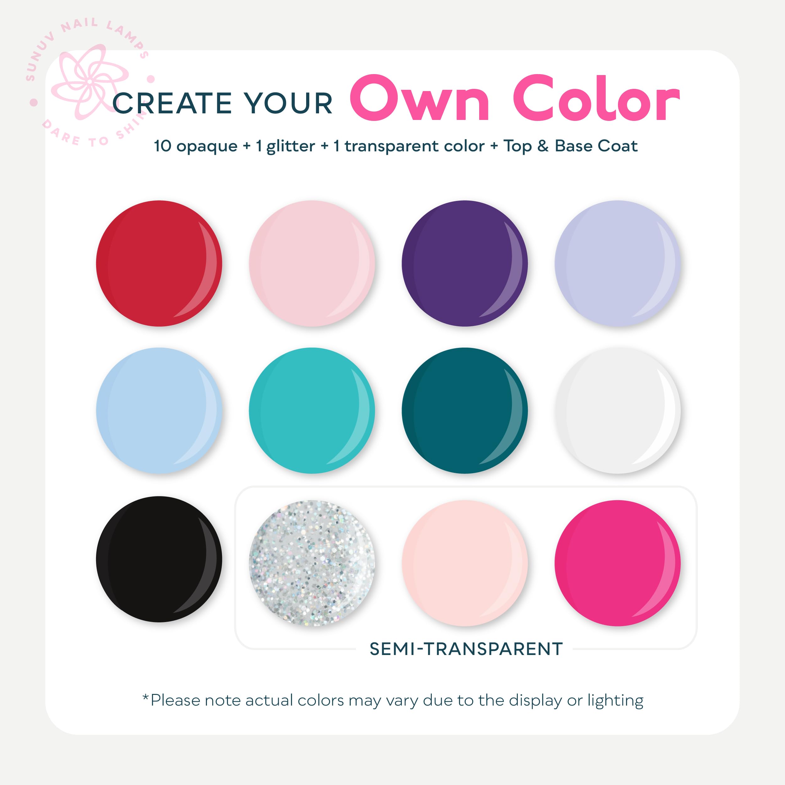 SUNUV vernis-gel 12 couleurs, palette saisonnière pour divers looks.
