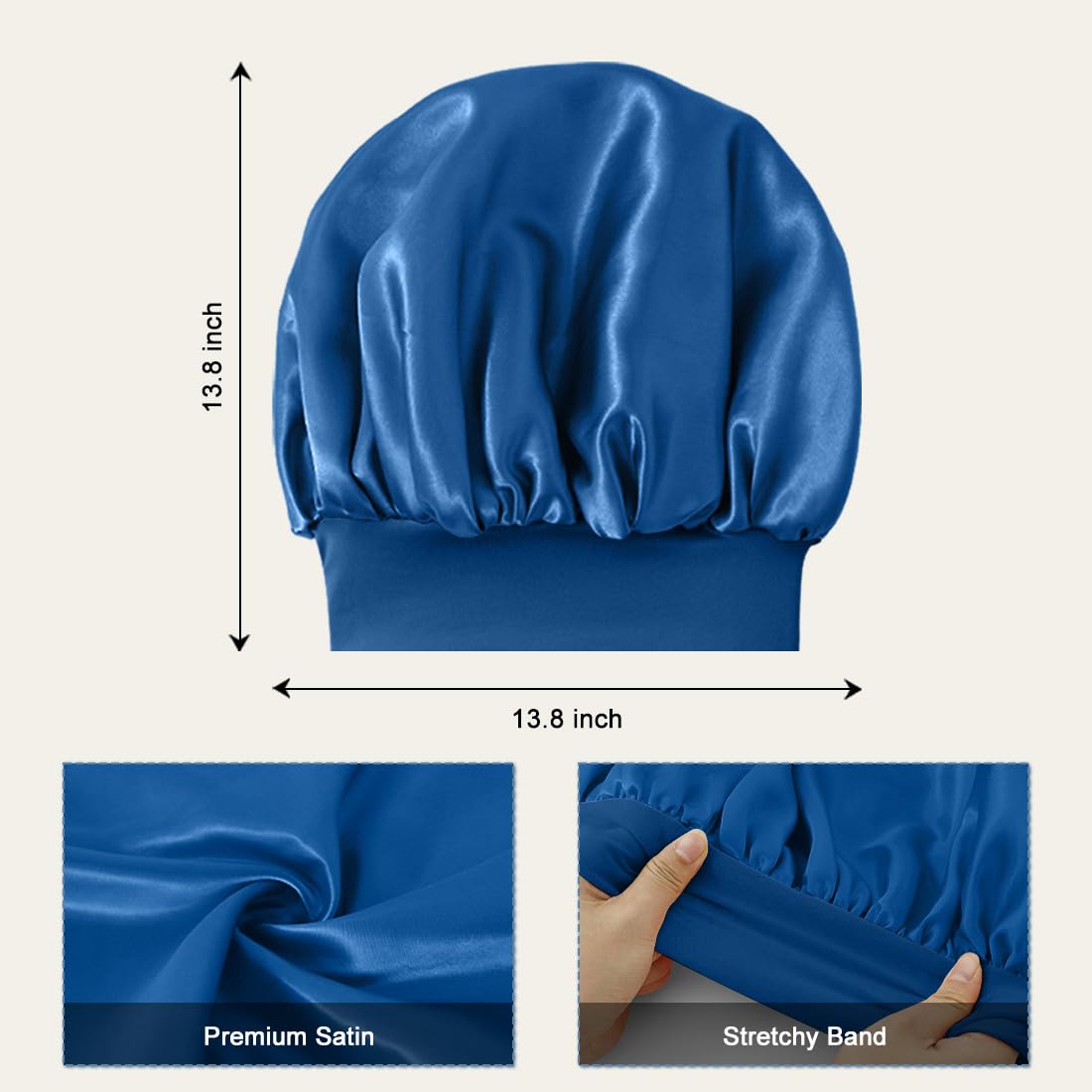 Bonnet Supaze satin grand format, adapté à toutes tailles et coiffures.