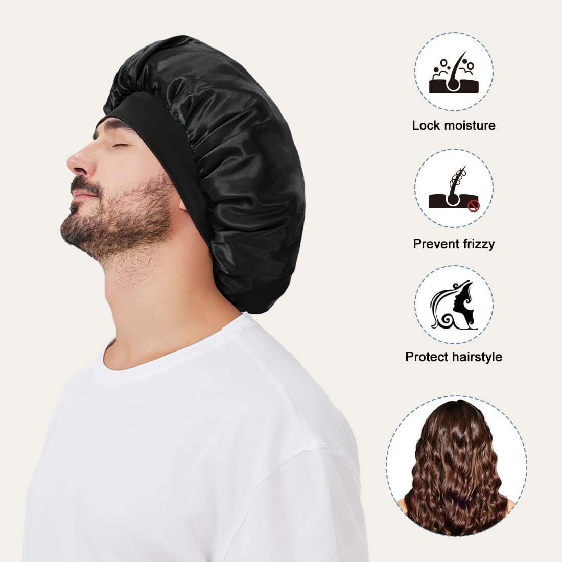 Bonnet Supaze satin: protection contre les nœuds et les frisottis au matin.