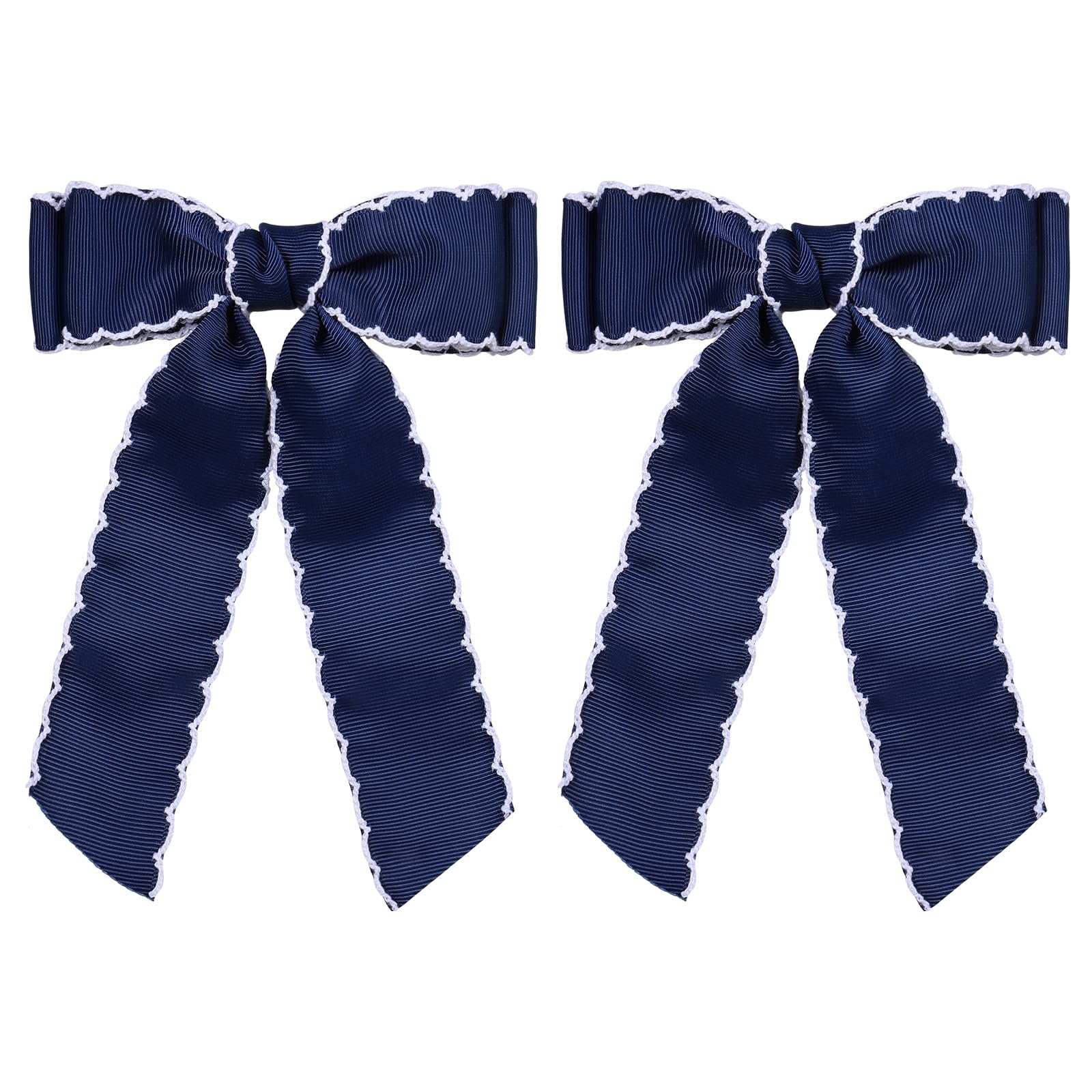 Supclips broche cheveux noeud grosgrain bleu marine blanc, accessoire élégant pour cheveux.