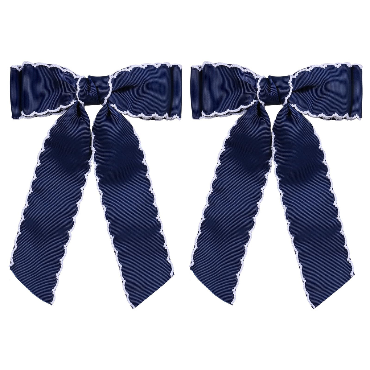 Supclips broche cheveux noeud grosgrain bleu marine blanc, accessoire élégant pour cheveux.
