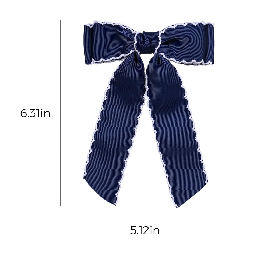 Supclips broche cheveux noeud grosgrain bleu marine blanc, légère et durable.