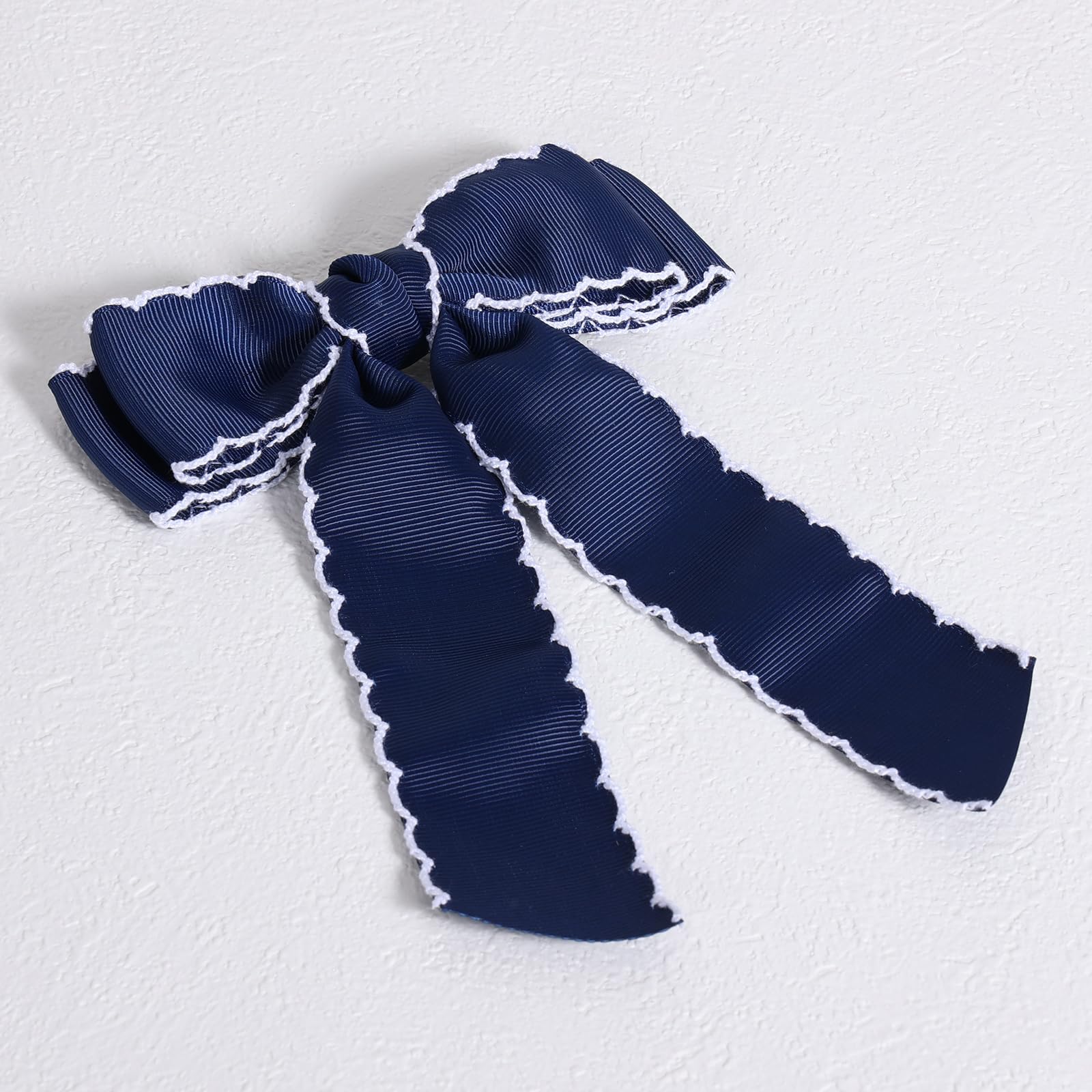Supclips broche cheveux noeud grosgrain bleu marine blanc, parfait pour filles et femmes.