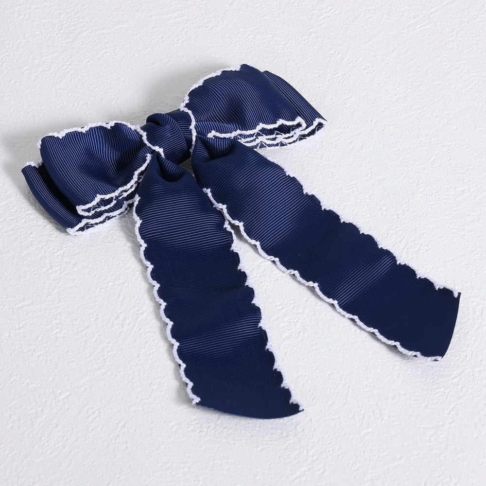 Supclips broche cheveux noeud grosgrain bleu marine blanc, parfait pour filles et femmes.