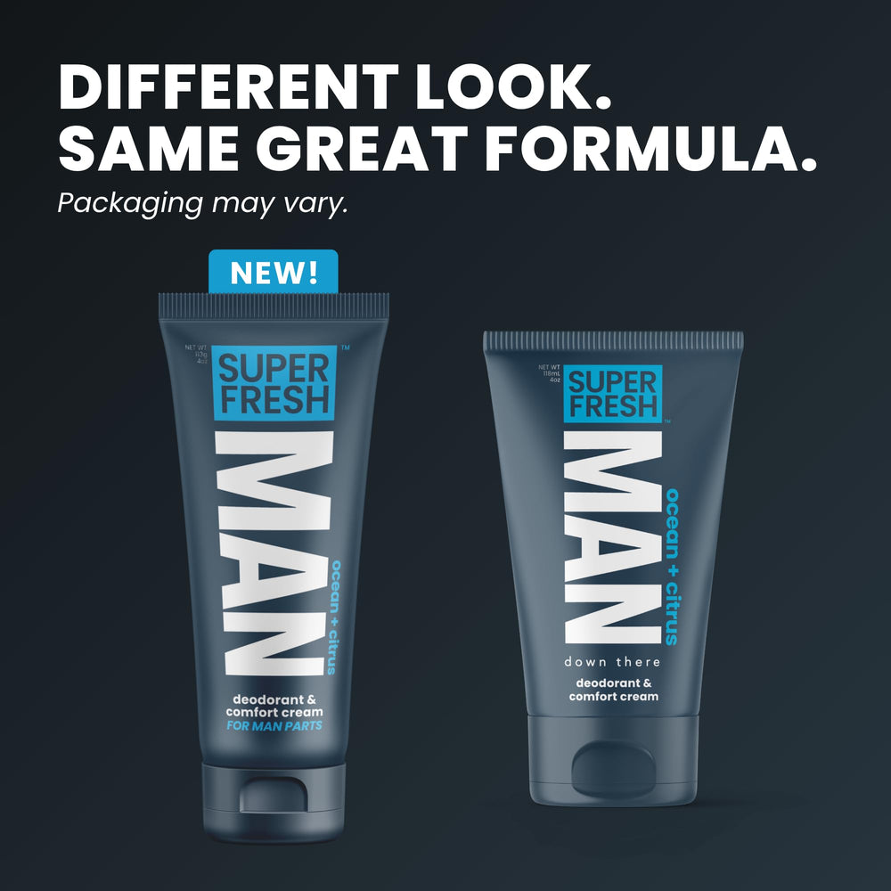 Lotion Super Fresh Co pour testicules, réduction de l'irritation et d'humidité.
