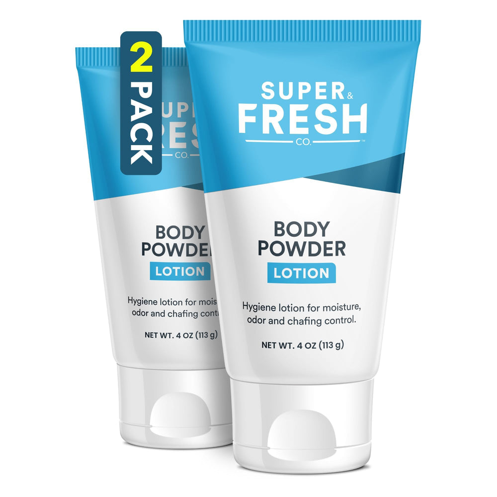 Super Fresh Co, application de lotion-poudre pour une sensation sèche et fraîche.