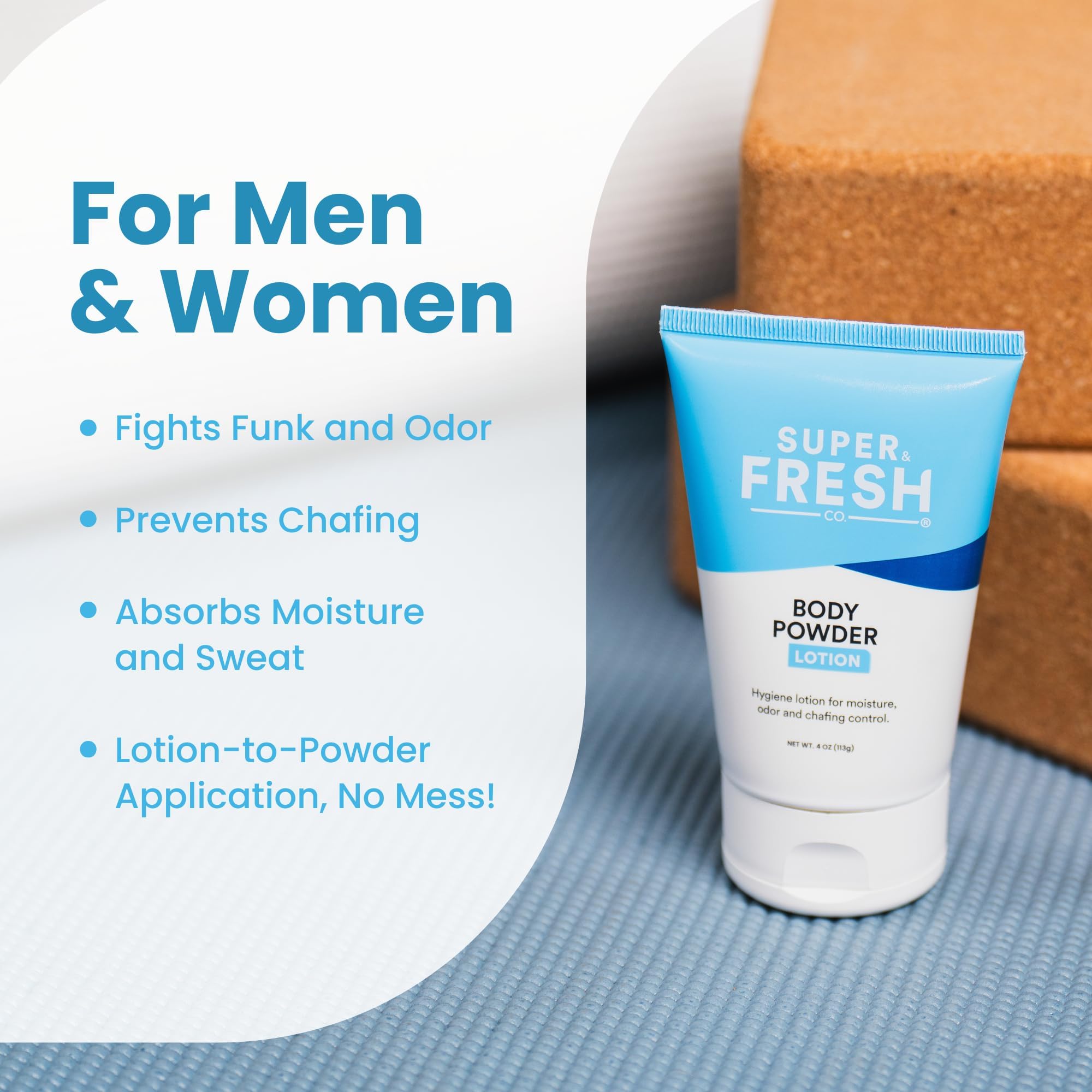 Super Fresh Co, sans talc et sans aluminium pour la peau.
