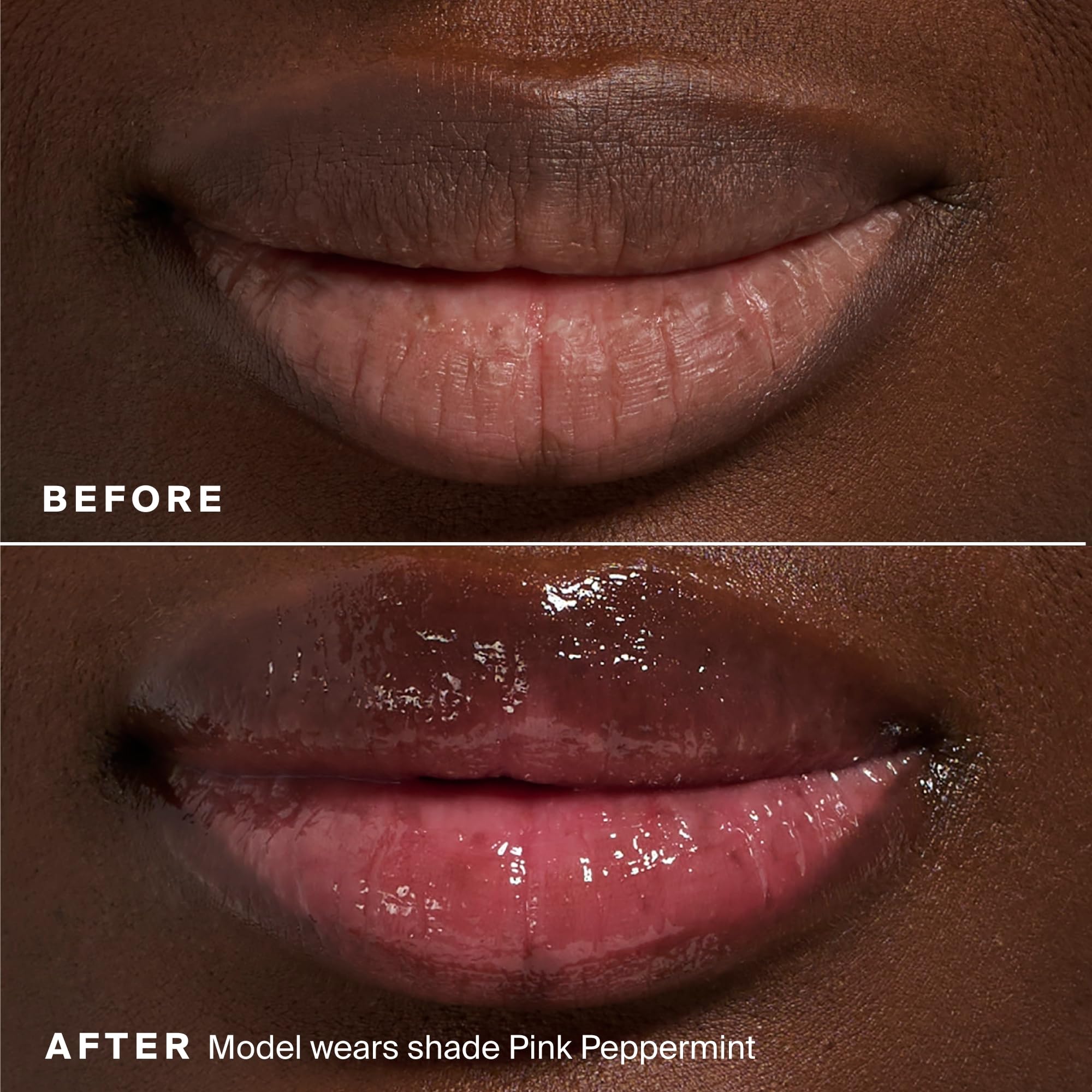 Teinte rose translucide du Glow Gloss SPF40 sur les lèvres