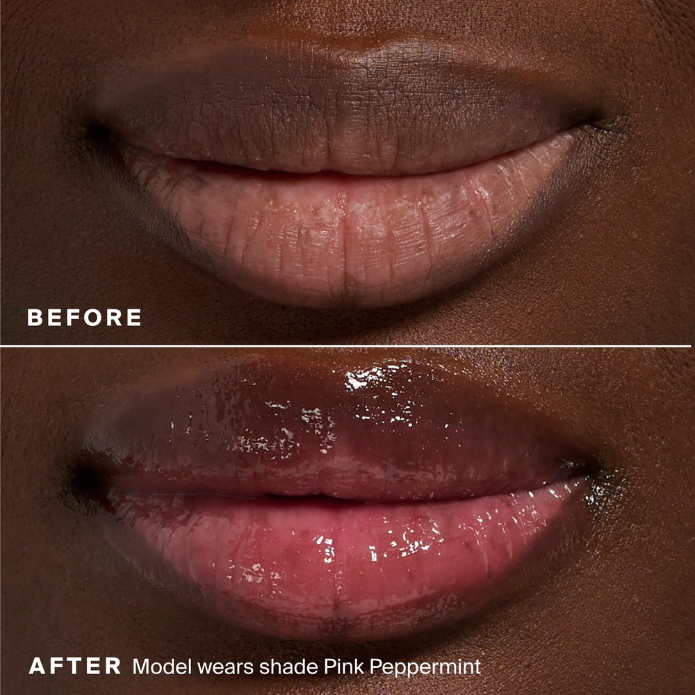 Teinte rose translucide du Glow Gloss SPF40 sur les lèvres