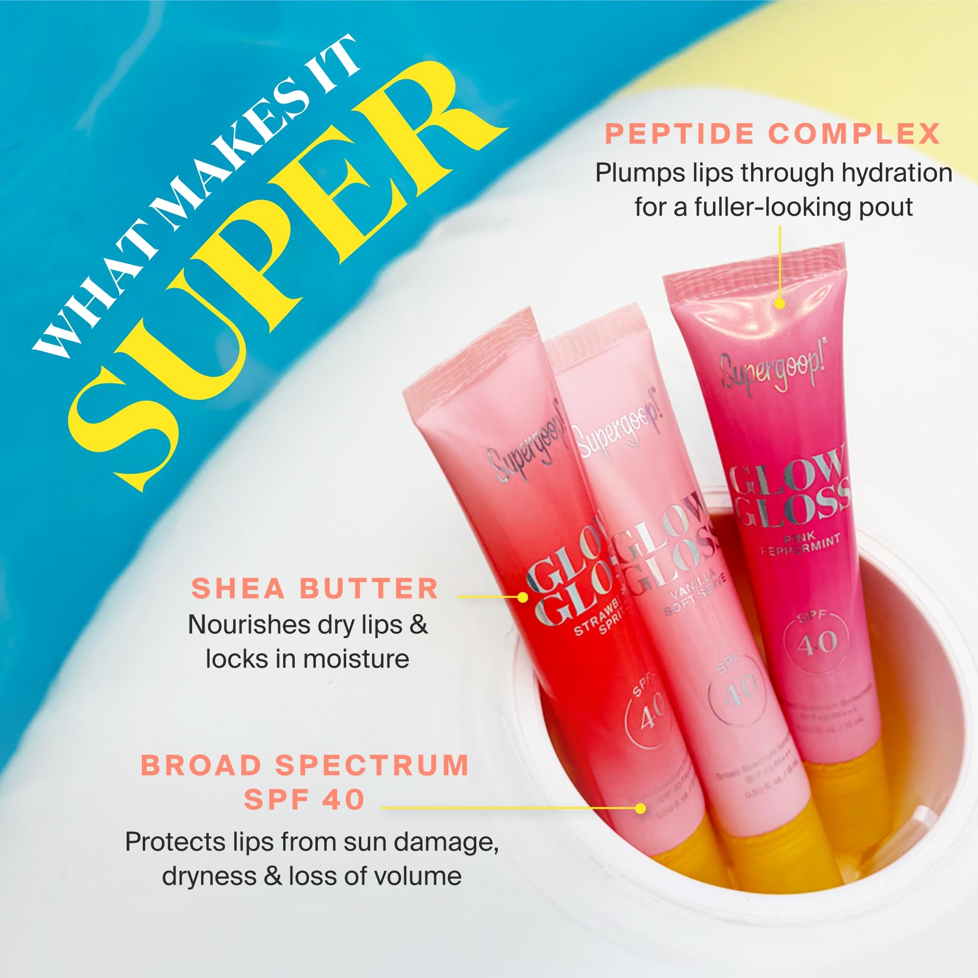 Complexe peptidique dans Glow Gloss SPF40 pour lèvres nourries