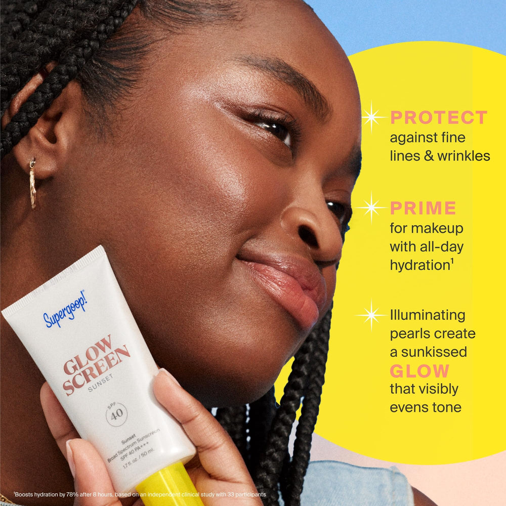 Supergoop Glowscreen Or Doré — teinte bronze pour un éclat naturel.