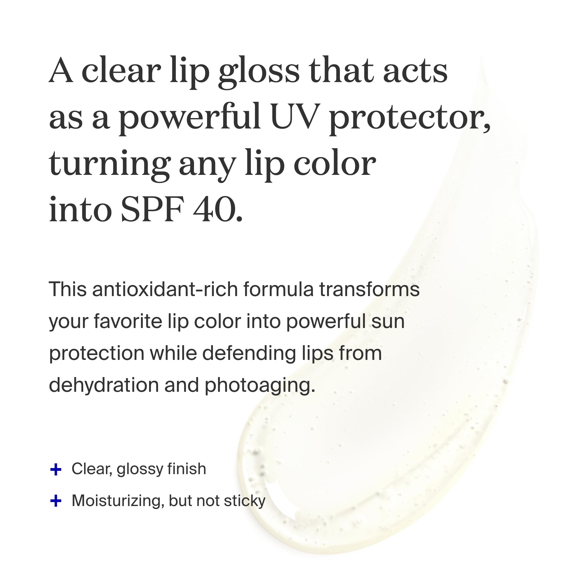 Supergoop Lipscreen Shine SPF40 fini brillant sur les lèvres, aspect translucide.
