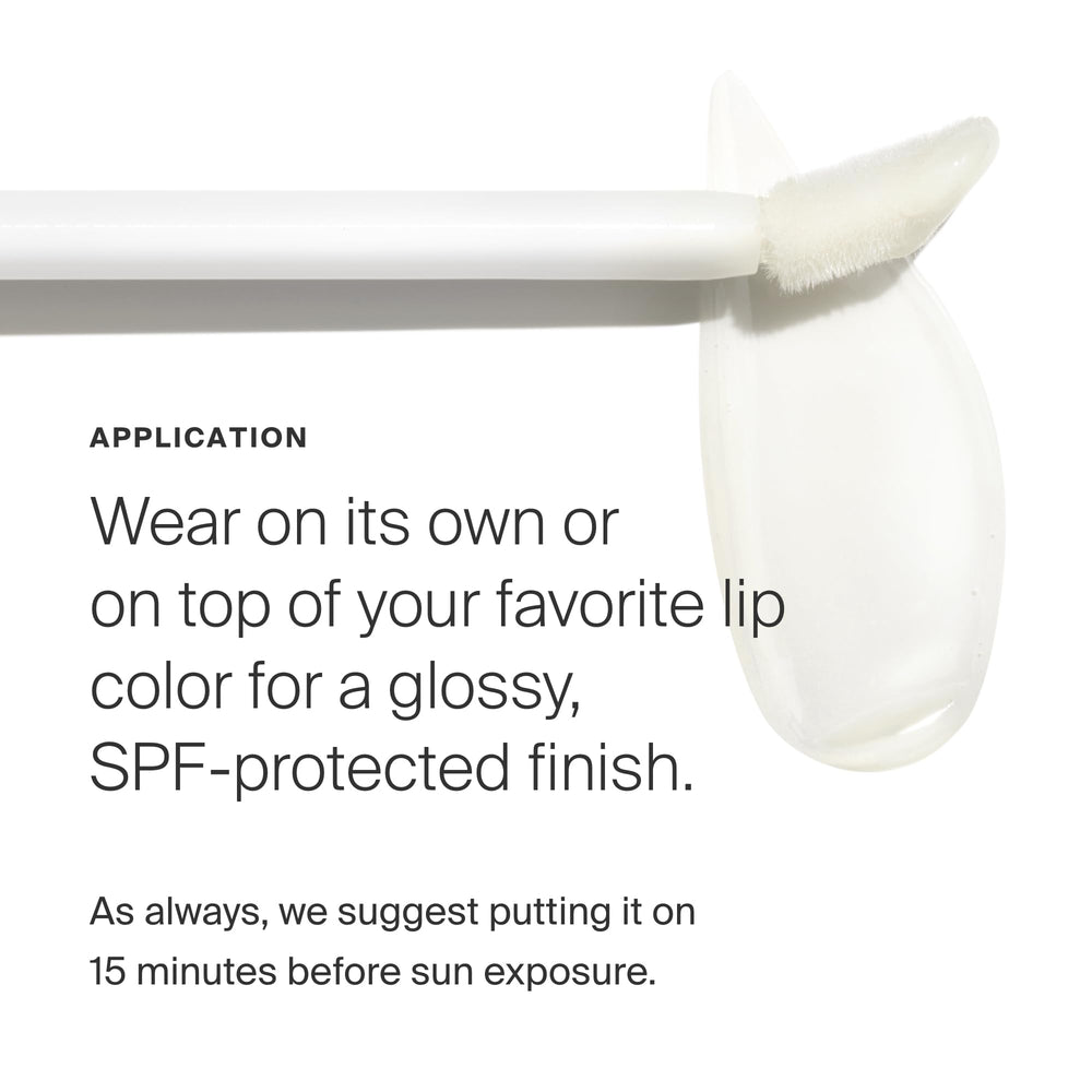 Supergoop Lipscreen Shine SPF40 texture légère sur les lèvres, confort sans collant.