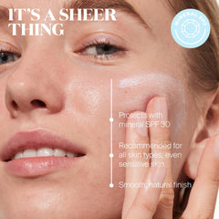 Supergoop! Mineral Sheerscreen being spread demonstrates easy, sheer blend.