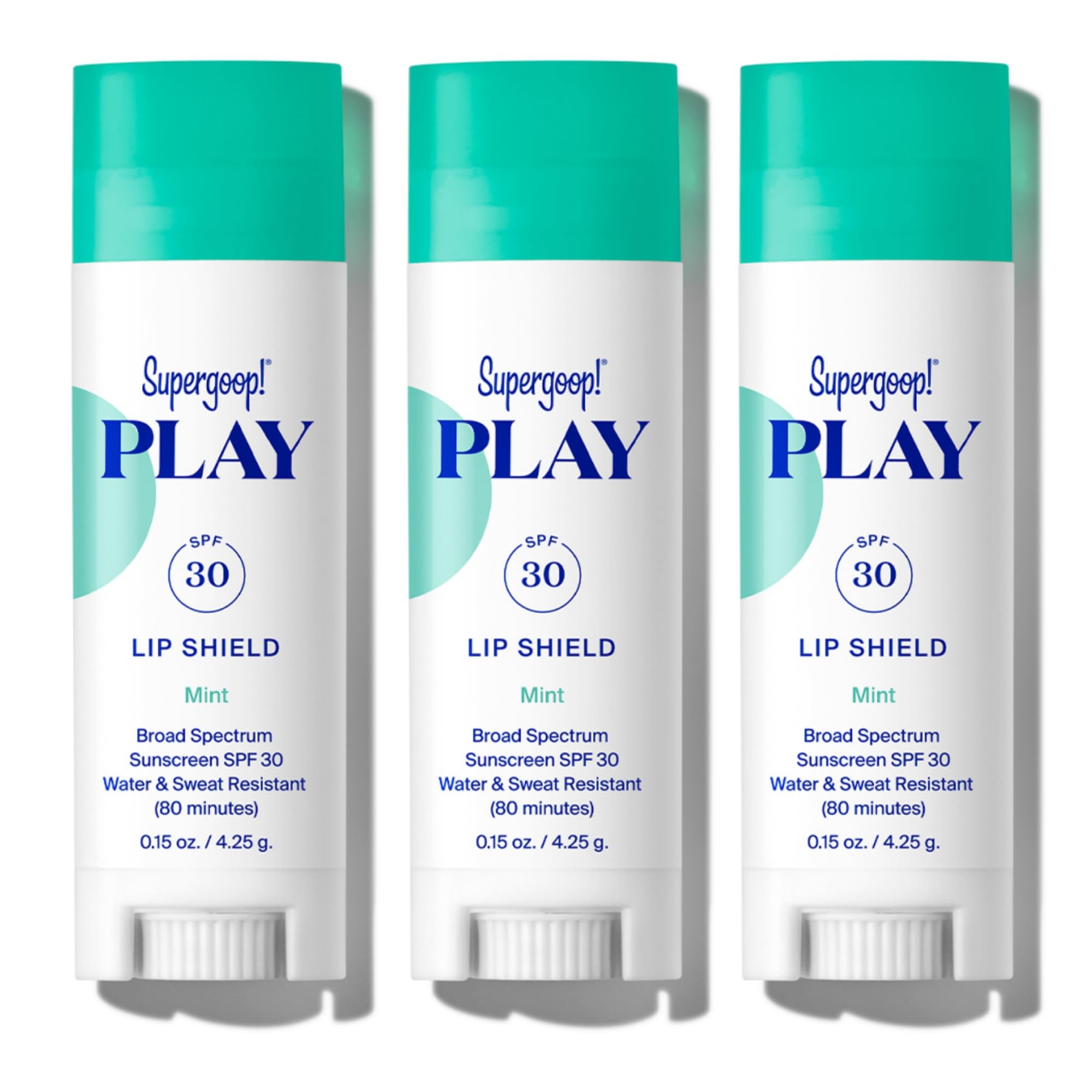 Supergoop PLAY Lip Shield SPF30 pack Menthe, hydratation durable pour les lèvres.