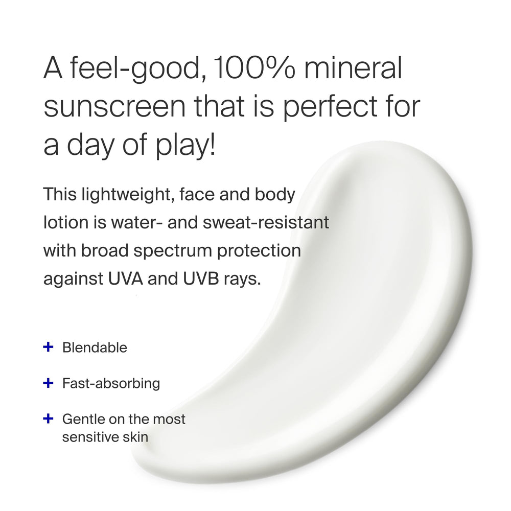 Supergoop! PLAY Mineral Lotion appliquée sur peau, absorption rapide et fini non gras.