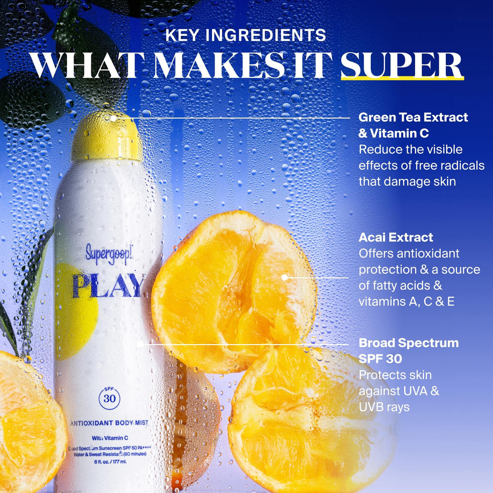 Supergoop PLAY SPF30 sans oxybenzone ni octinoxate pour une protection plus douce.