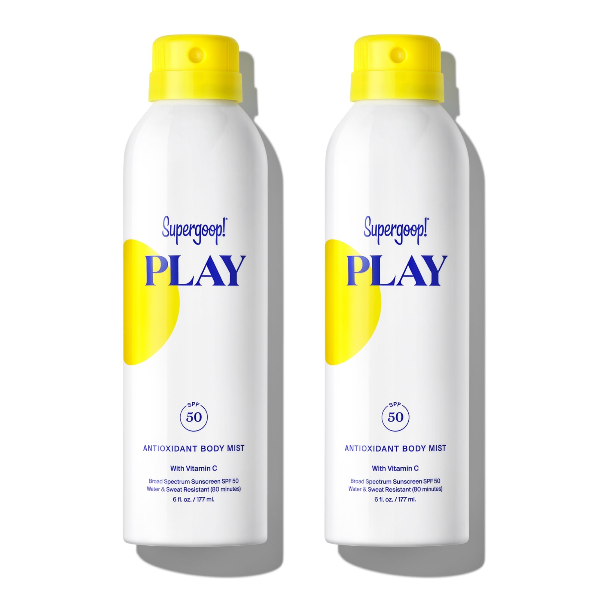 Supergoop! PLAY SPF 50 brume-corps non-aérosol, protection UV légère et pratique.