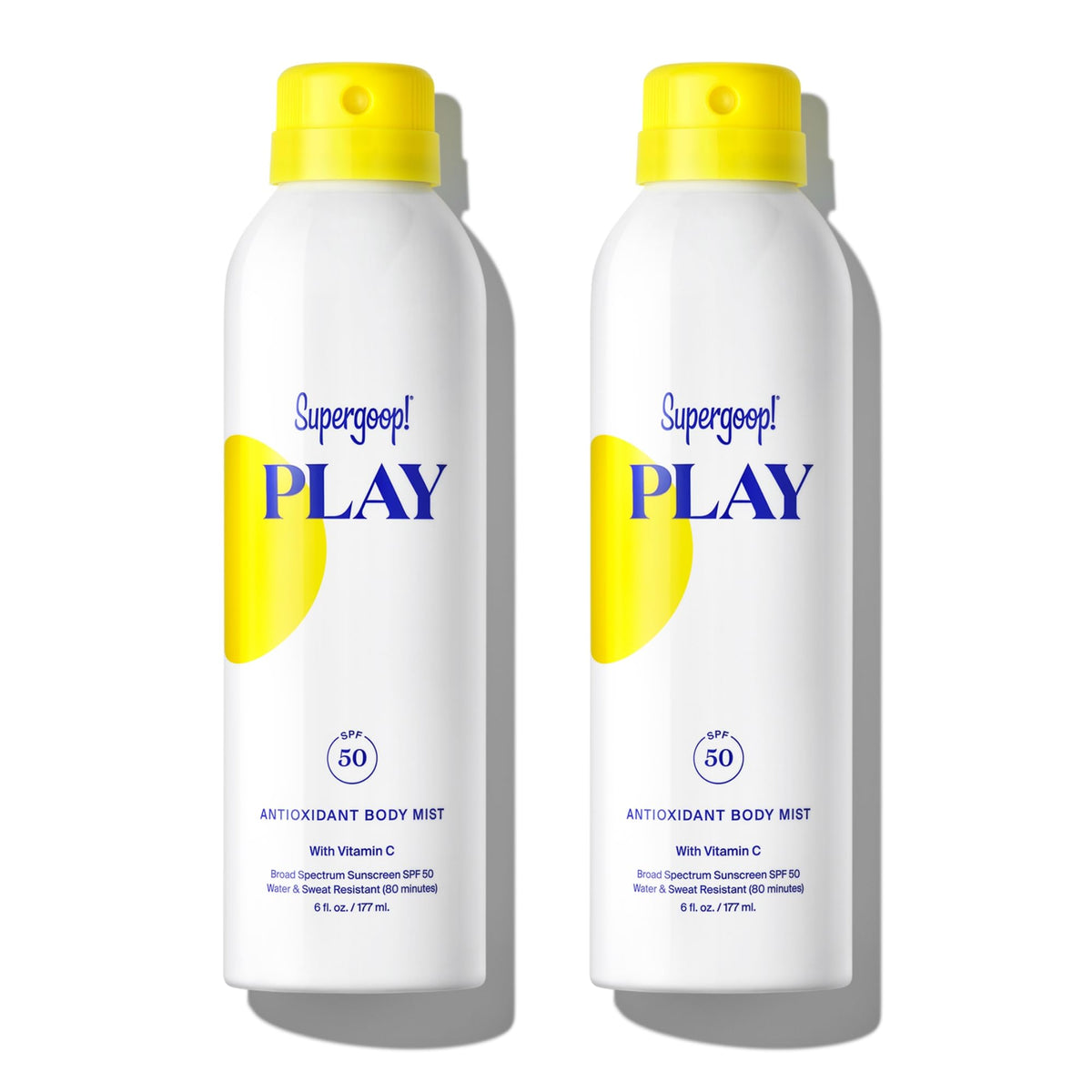 Supergoop! PLAY SPF 50 brume-corps non-aérosol, protection UV légère et pratique.