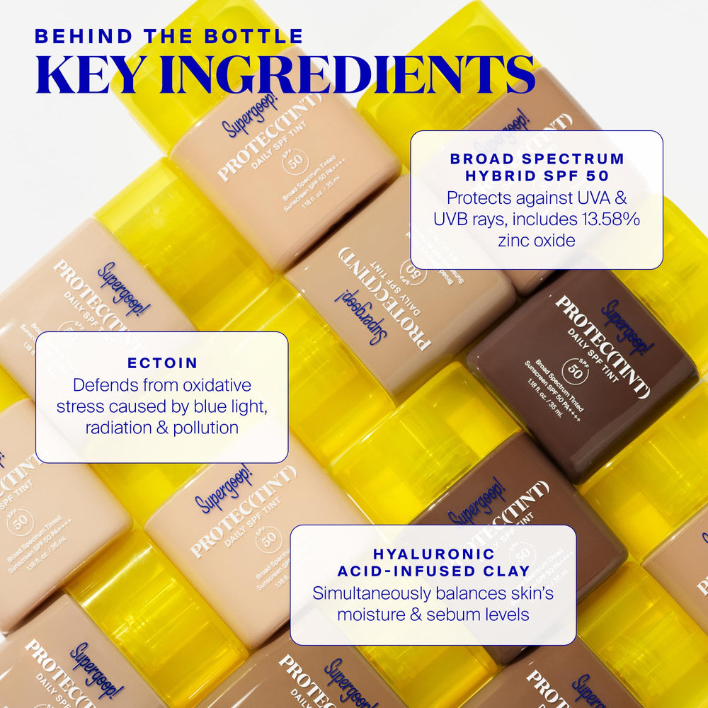 Supergoop Protec(tint) – hydratation grâce à l’acide hyaluronique pour une peau douce.