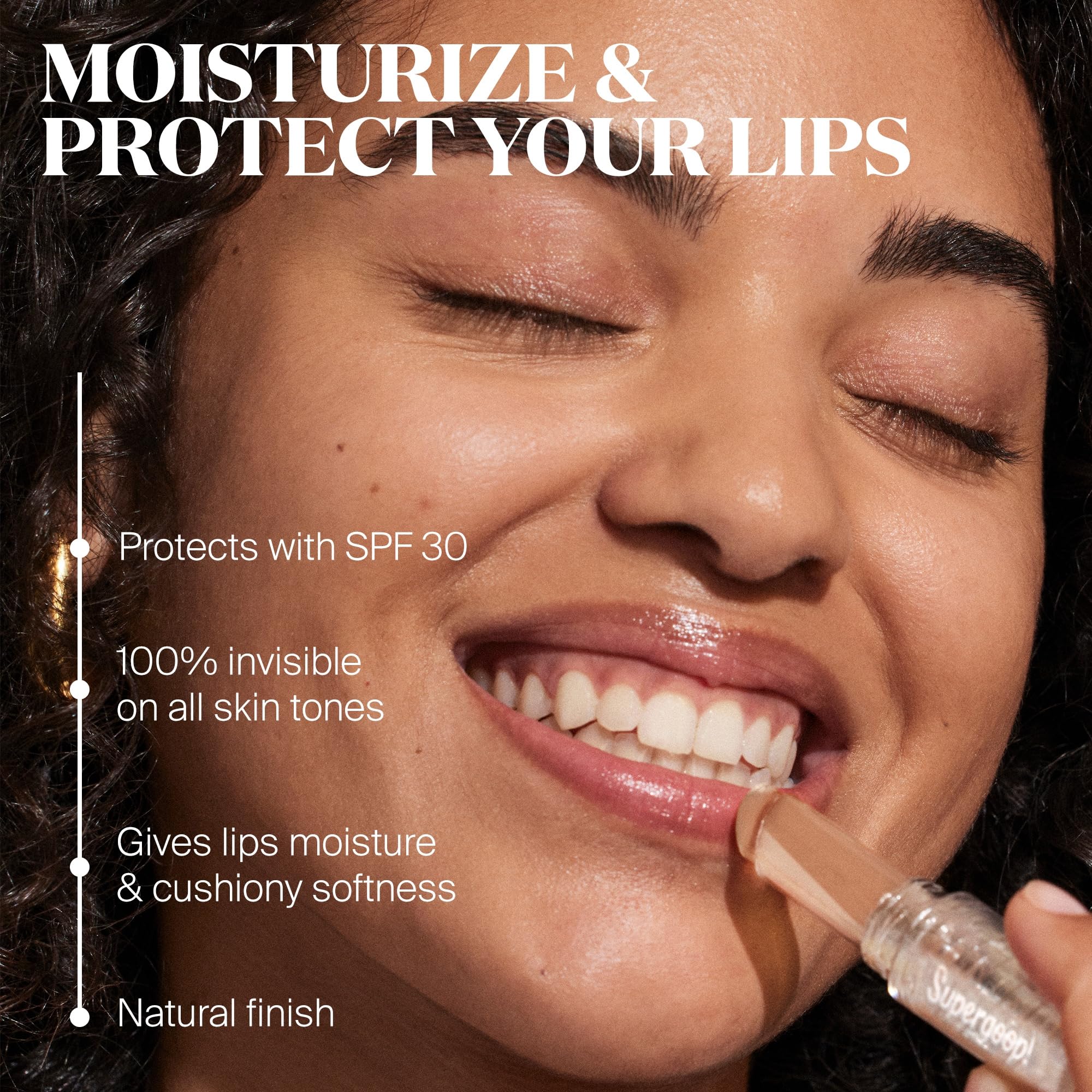 Supergoop! Protection UV et environnement SPF30, soin des lèvres léger et agréable.