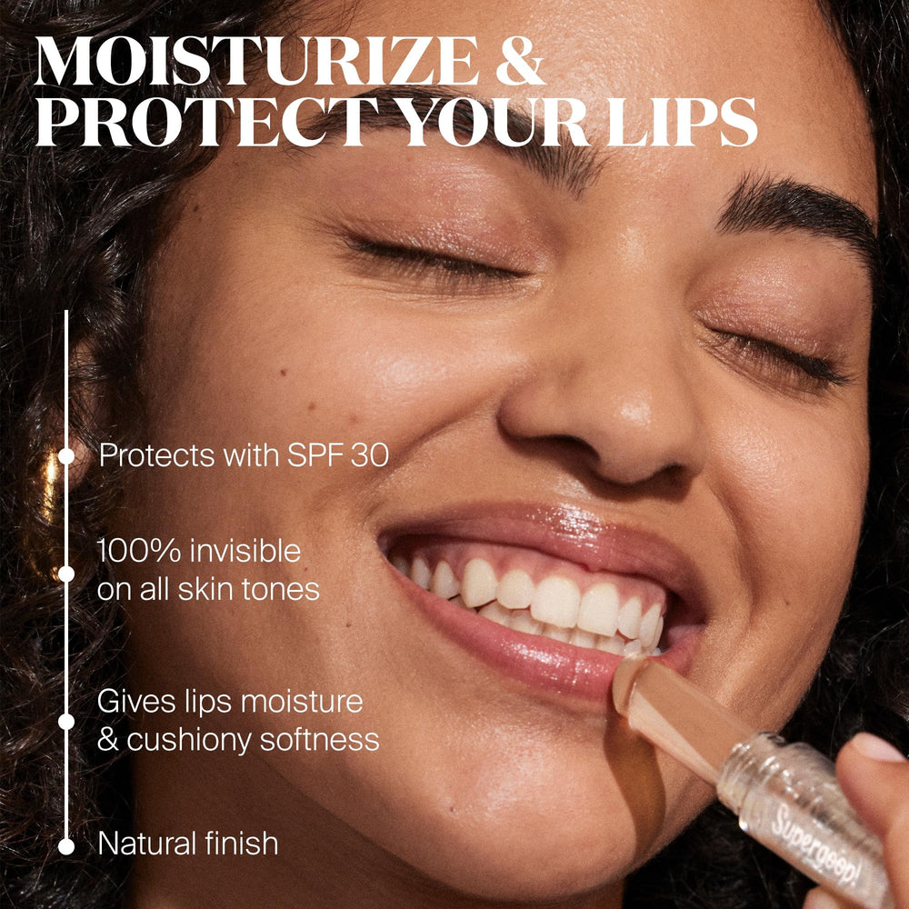 Supergoop! Protection UV et environnement SPF30, soin des lèvres léger et agréable.