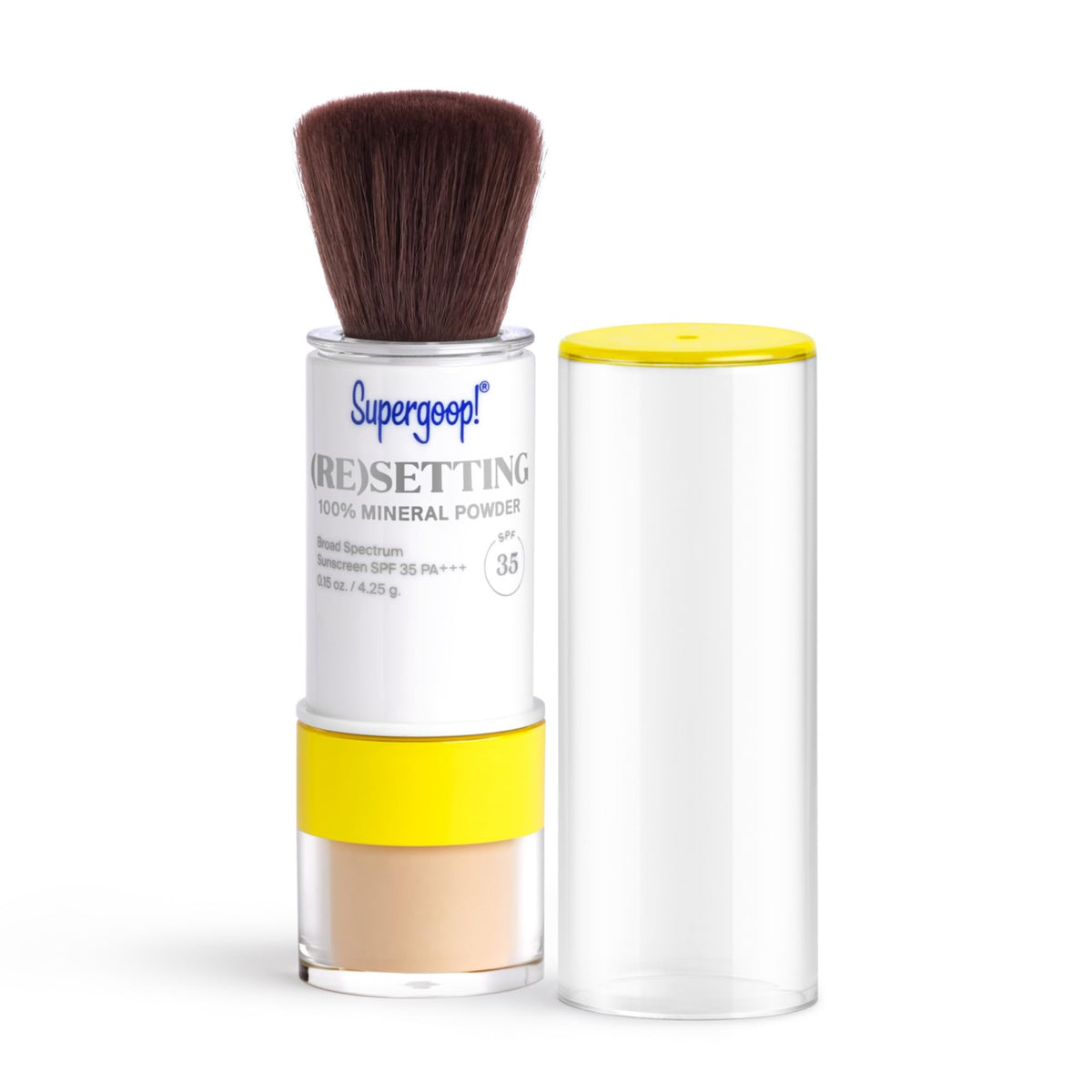 Supergoop! Poudre Re(setting) Visage SPF35 clair, prête à fixer le maquillage et protéger le teint.