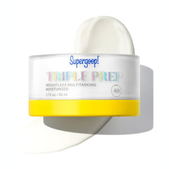 Supergoop! Triple Prep – bouteille SPF40 50 ml, hydratation légère prête pour la journée.