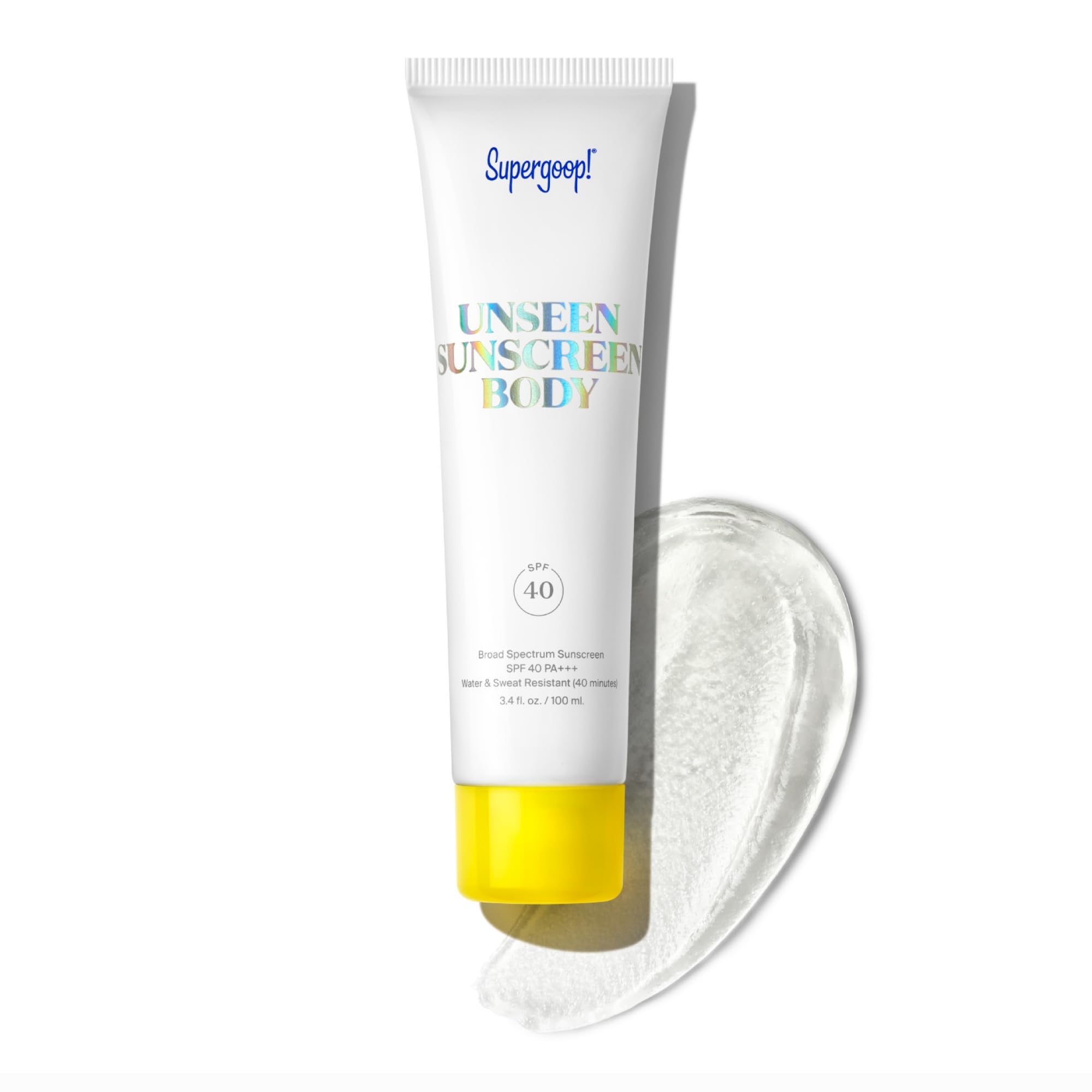 Supergoop Unseen Sunscreen Body SPF 40 – bouteille, protection légère et inodore pour le corps.