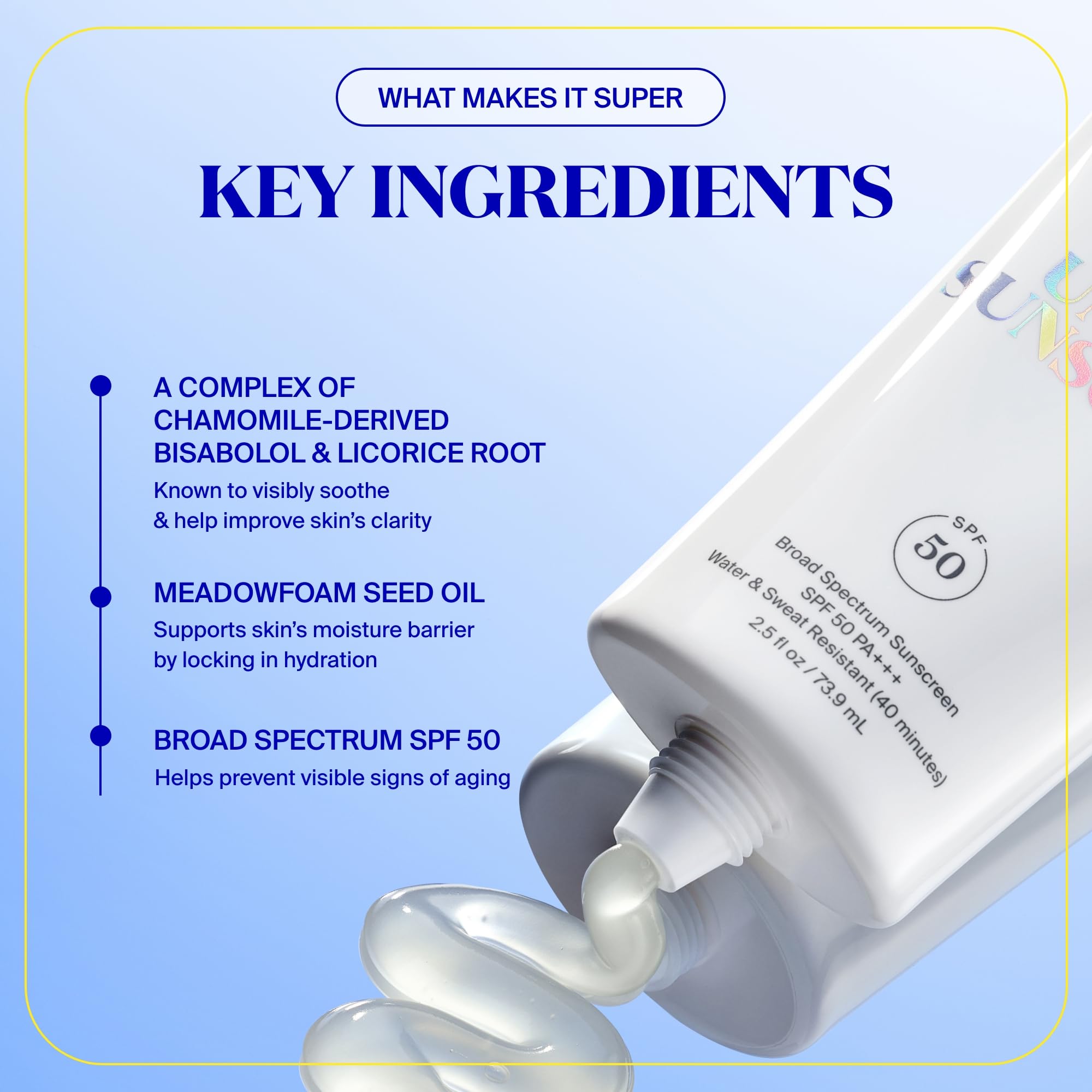 Ingrédients Bisabolol pour apaiser la peau et clarifier.