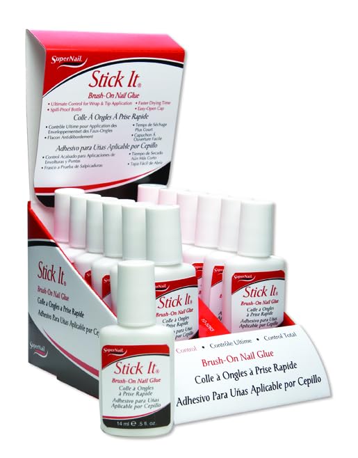 SuperNail Stick It Glue Brush-on – applicateur précis pour retouches et décoration rapide.
