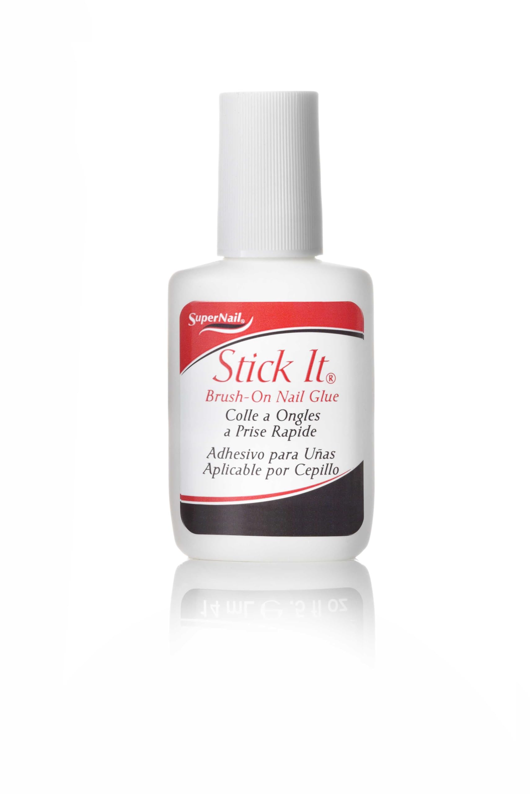 SuperNail Stick It Glue Brush-on – flacon pour une application précise et séchage rapide.