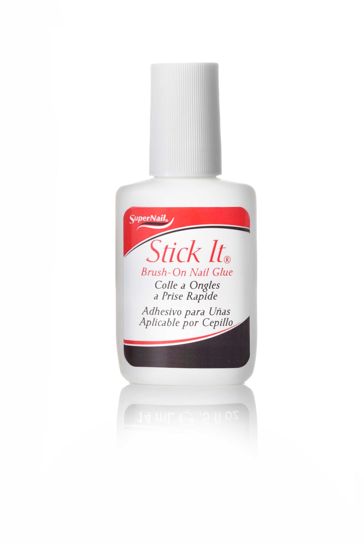 SuperNail Stick It Glue Brush-on – flacon pour une application précise et séchage rapide.