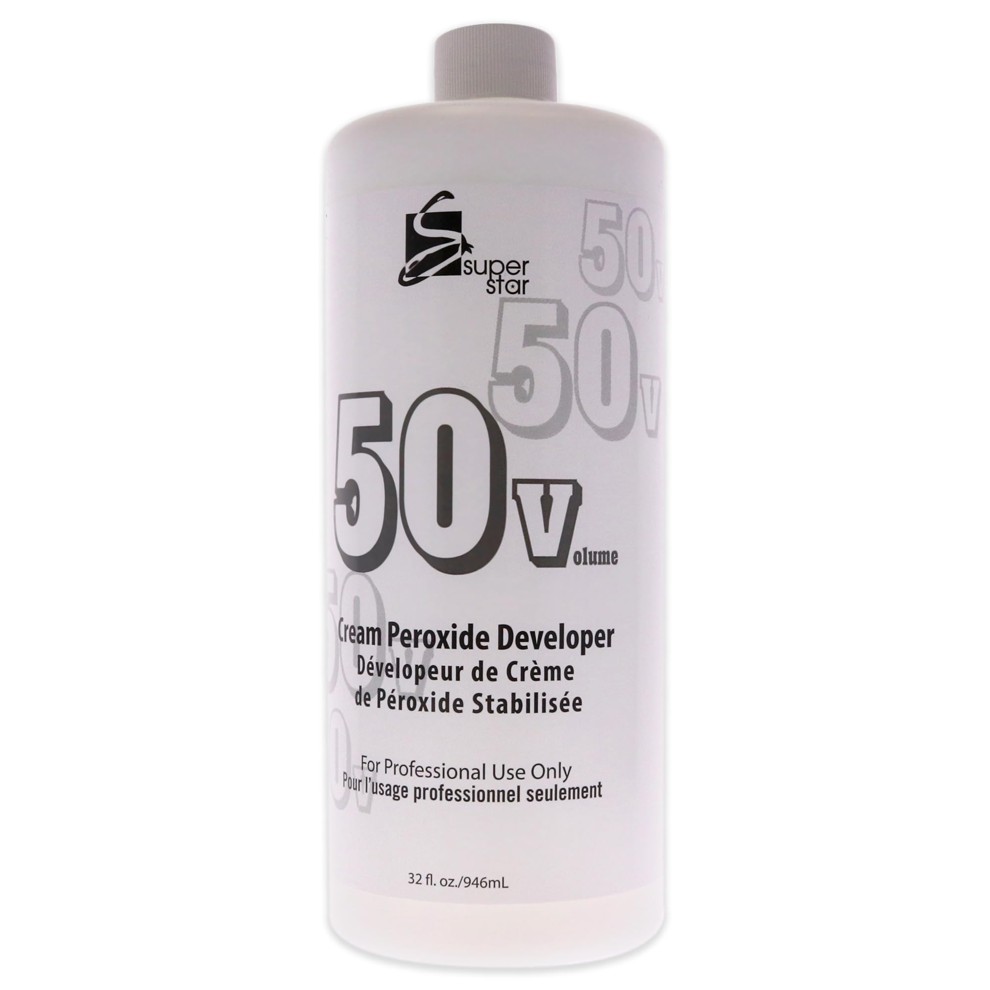 Superstar 50 Volume Crème Développeur : Bouteille pour éclaircissement professionnel et homogène.