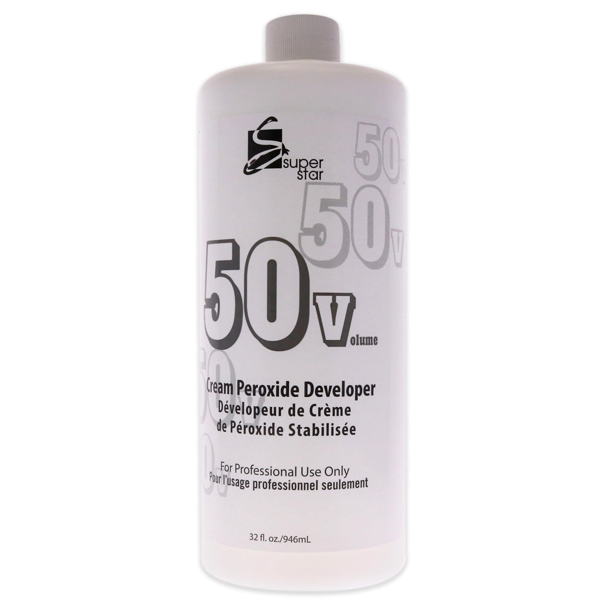 Superstar 50 Volume Crème Développeur : Bouteille pour éclaircissement professionnel et homogène.
