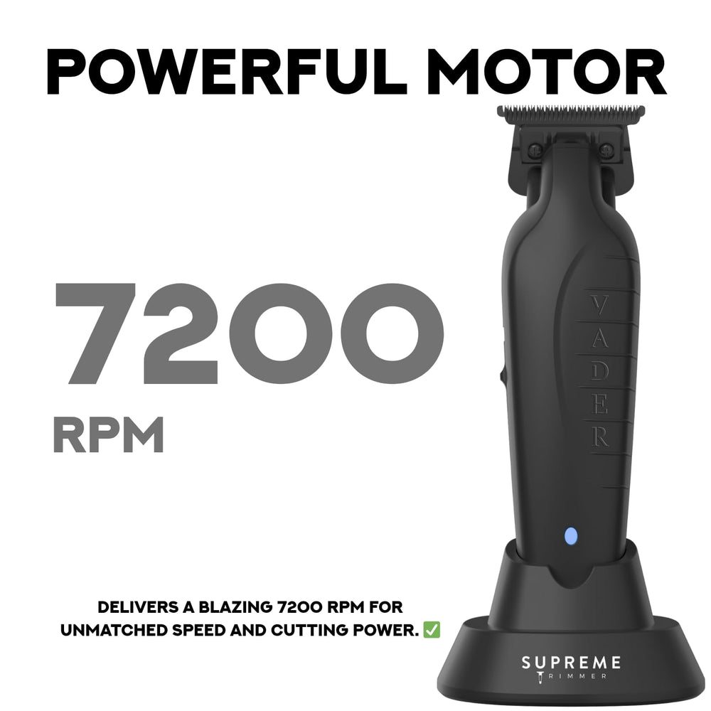 Supreme Trimmer Vader LED display showing battery level for session confidence