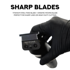 Supreme Trimmer close-up of DLC T-blade highlighting sharpness and smoother cuts