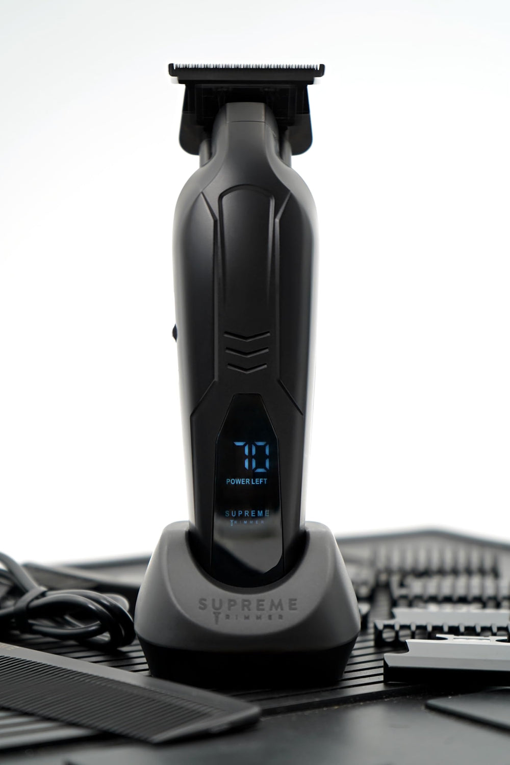 Supreme Trimmer with accessories layout showing included items and ready-to-use benefit