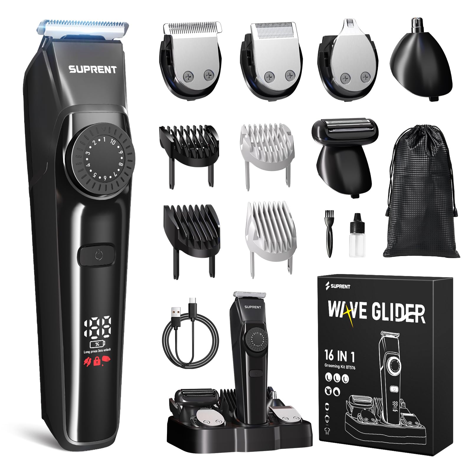 SUPRENT kit soin barbe complet, outil tout-en-un pour le grooming à domicile.