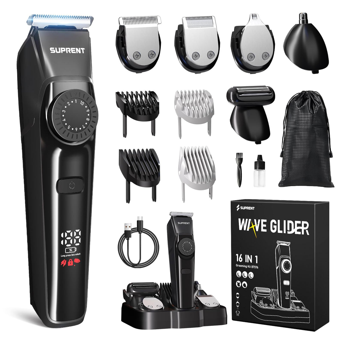 SUPRENT kit soin barbe complet, outil tout-en-un pour le grooming à domicile.