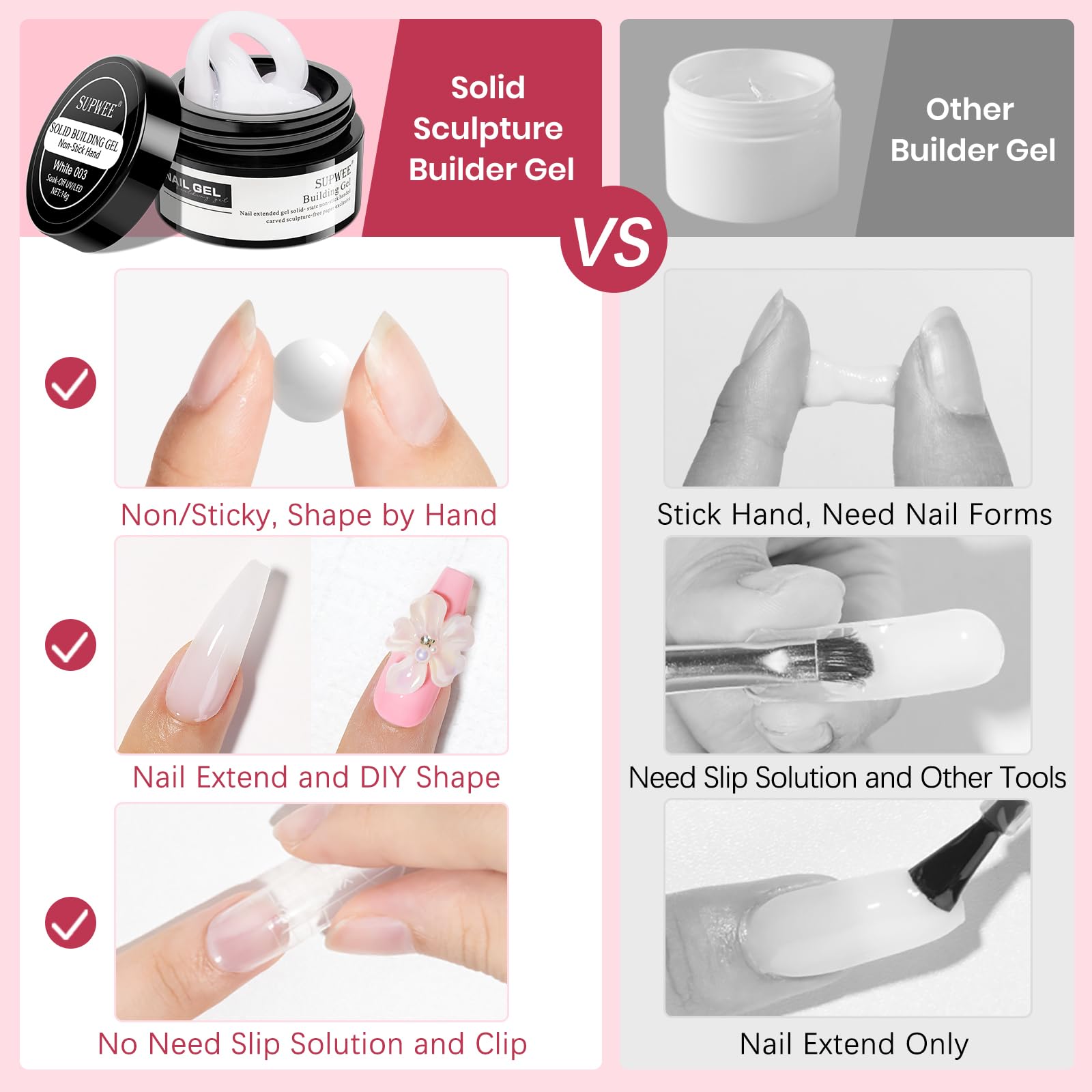 Accessoires pour ongles Supwee, outils de préparation et décorations.
