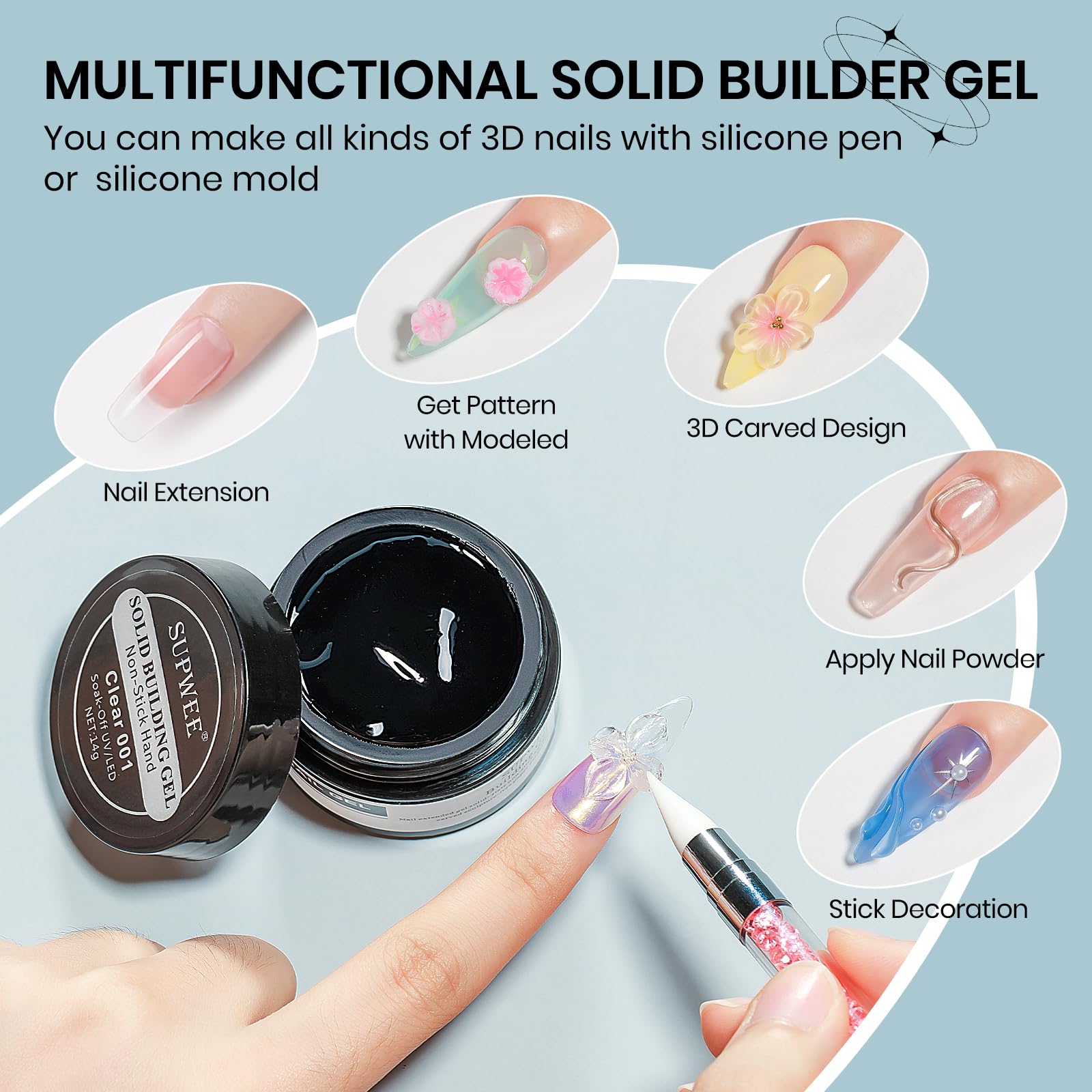 SUPWEE Gel clair : bouteille facile à appliquer pour une finition lisse.